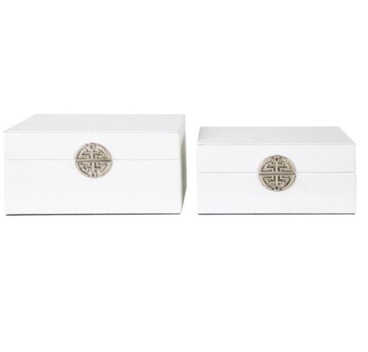Chimes - Set Of 2 White Faux Leather Jewellery Boxes with silver clasp