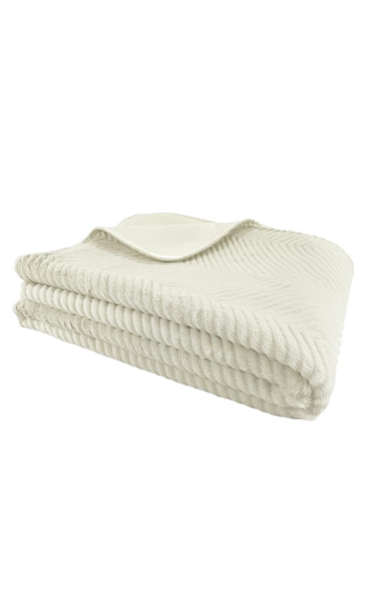 Cream Malini Chevron Faux Fur Piped Throw
