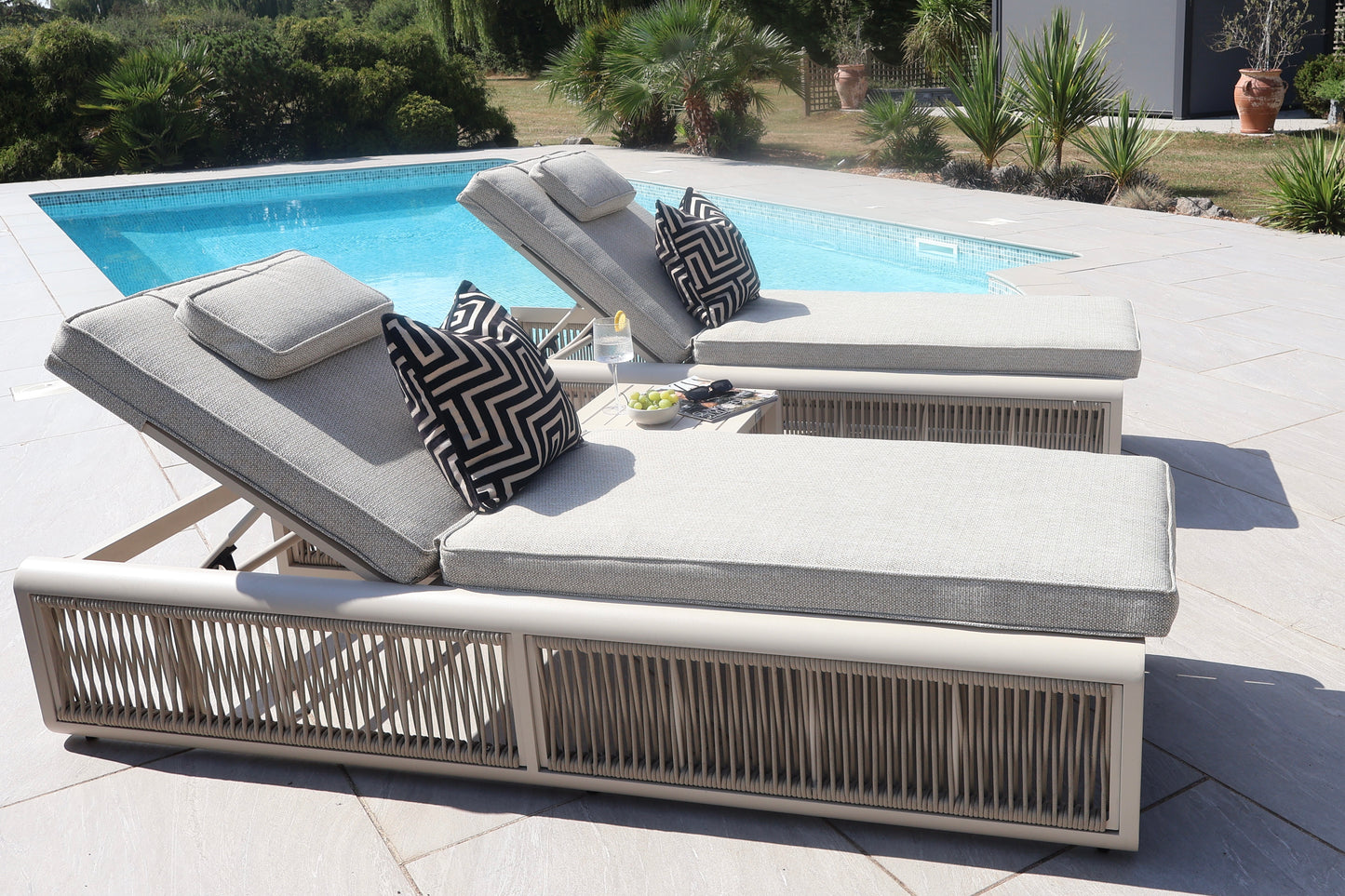 Chimes - Portofino Sun Lounger Set With Coffee Table - Cream