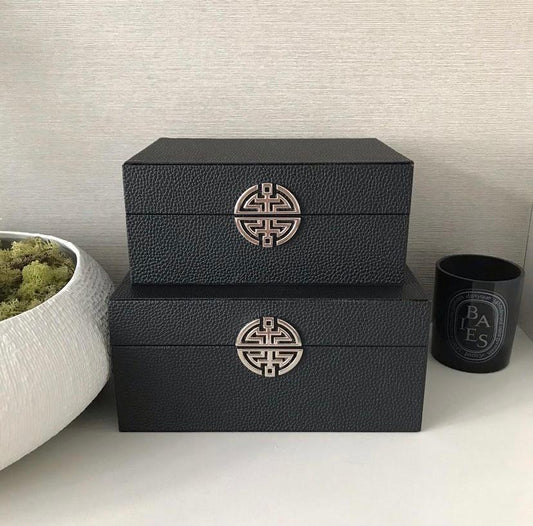 Chimes - Set of 2 Black Faux Leather Jewellery Boxes