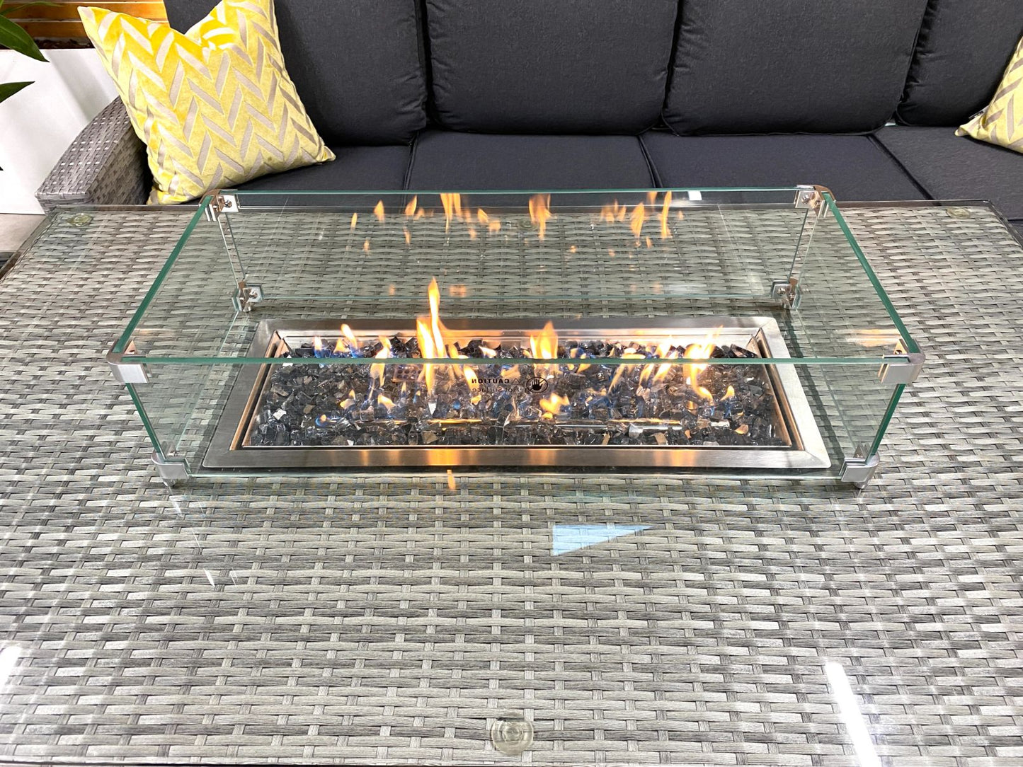 Chimes - Stone Grey Milan Corner Dining Set with Fire Pit Table - Right Hand