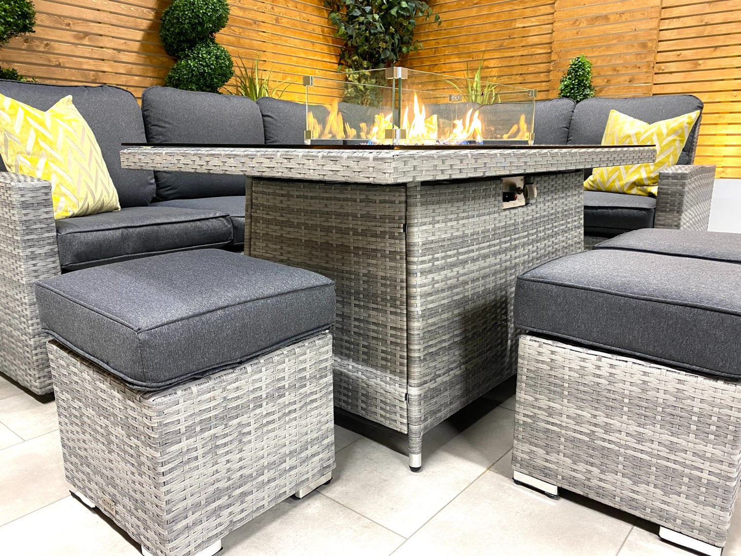 Chimes - Stone Grey Milan Corner Dining Set with Fire Pit Table - Right Hand