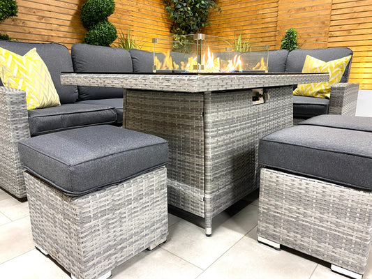 Chimes - Stone Grey Milan Corner Dining Set with Fire Pit Table - Right Hand