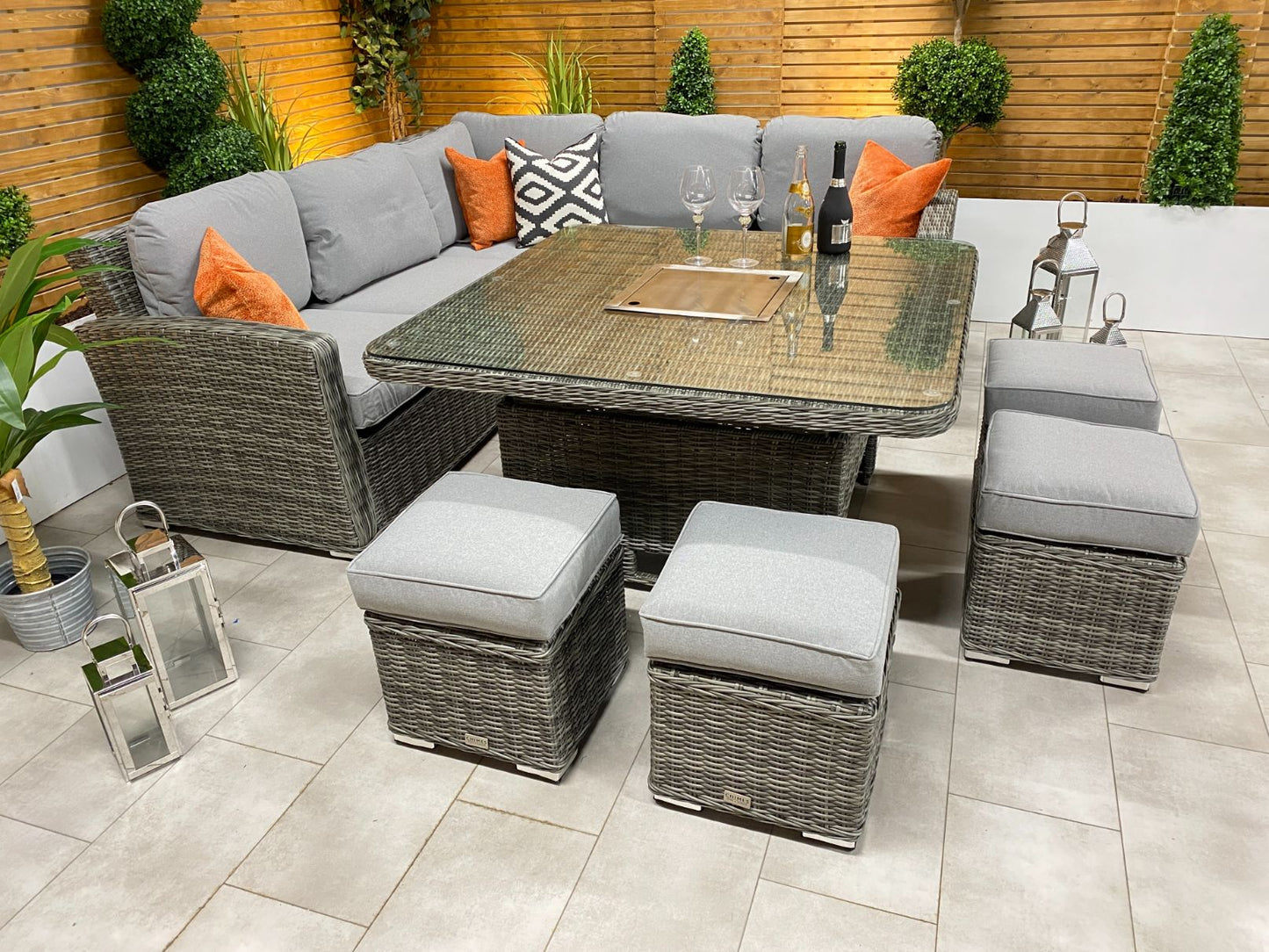 Chimes - Prestige Grey Florence Deluxe Corner Dining Set With Rising Ice Bucket Table (S)