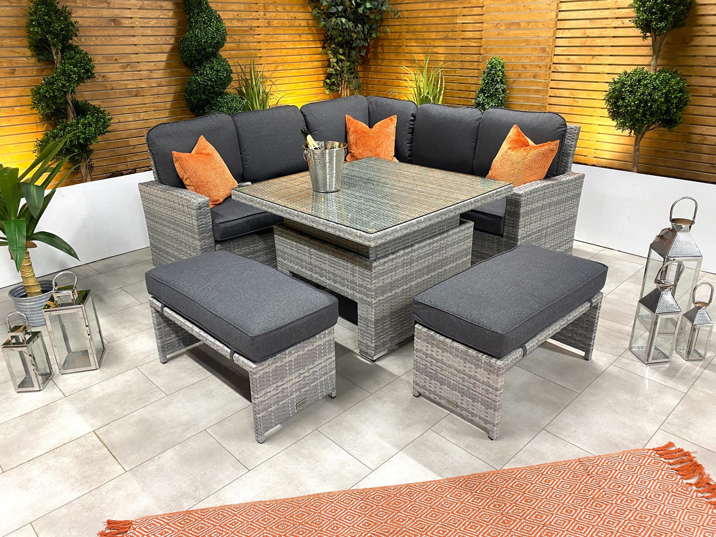 Chimes - Stone Grey Milan Compact Corner Dining Set with Rising Table