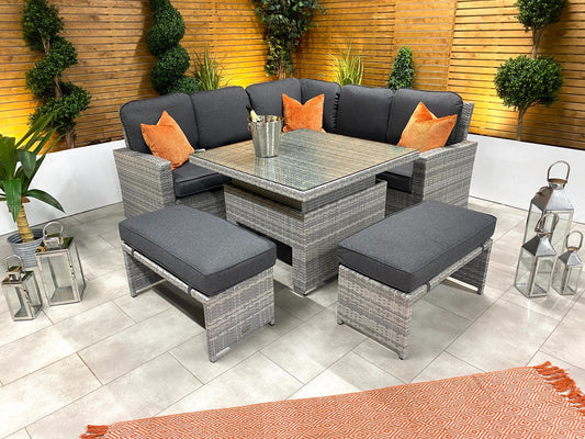 Chimes - Stone Grey Milan Compact Corner Dining Set with Rising Table