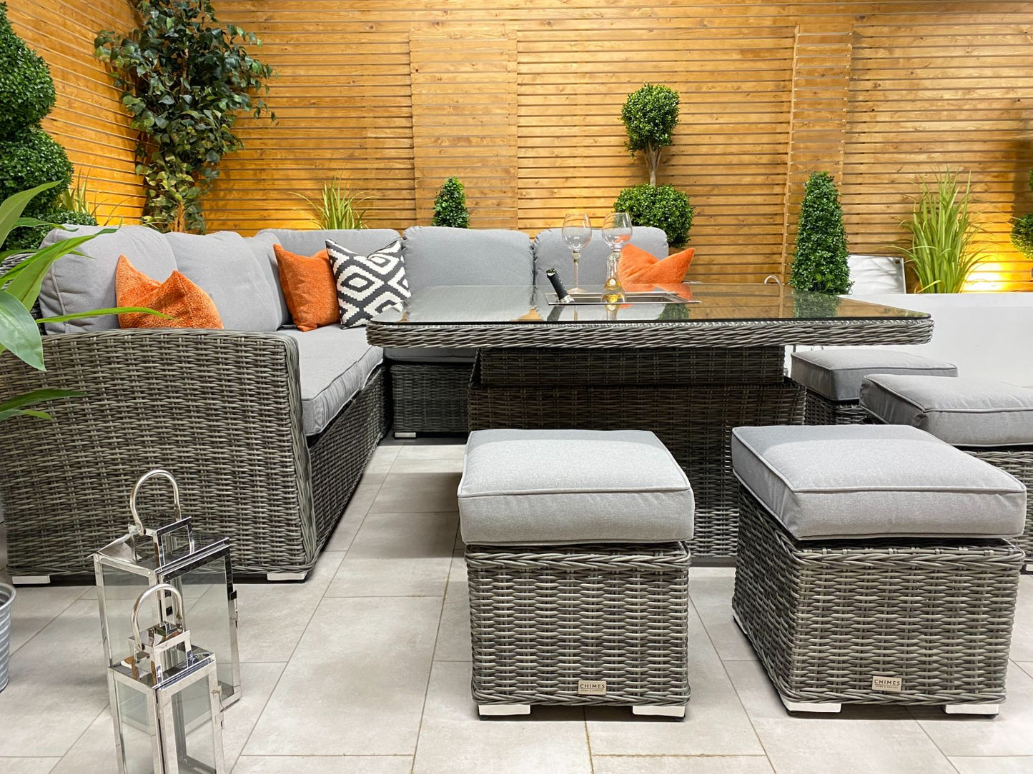 Chimes - Prestige Grey Florence Deluxe Corner Dining Set With Rising Ice Bucket Table (S)