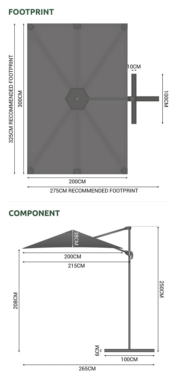Nova - Apollo 3m x 2m Rectangular Cantilever Parasol - Crank & Tilt - Grey