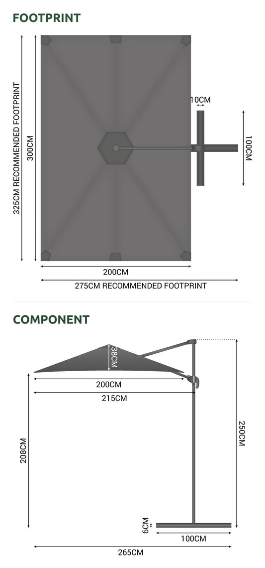 Nova - Apollo 3m x 2m Rectangular Cantilever Parasol - Crank & Tilt - Grey