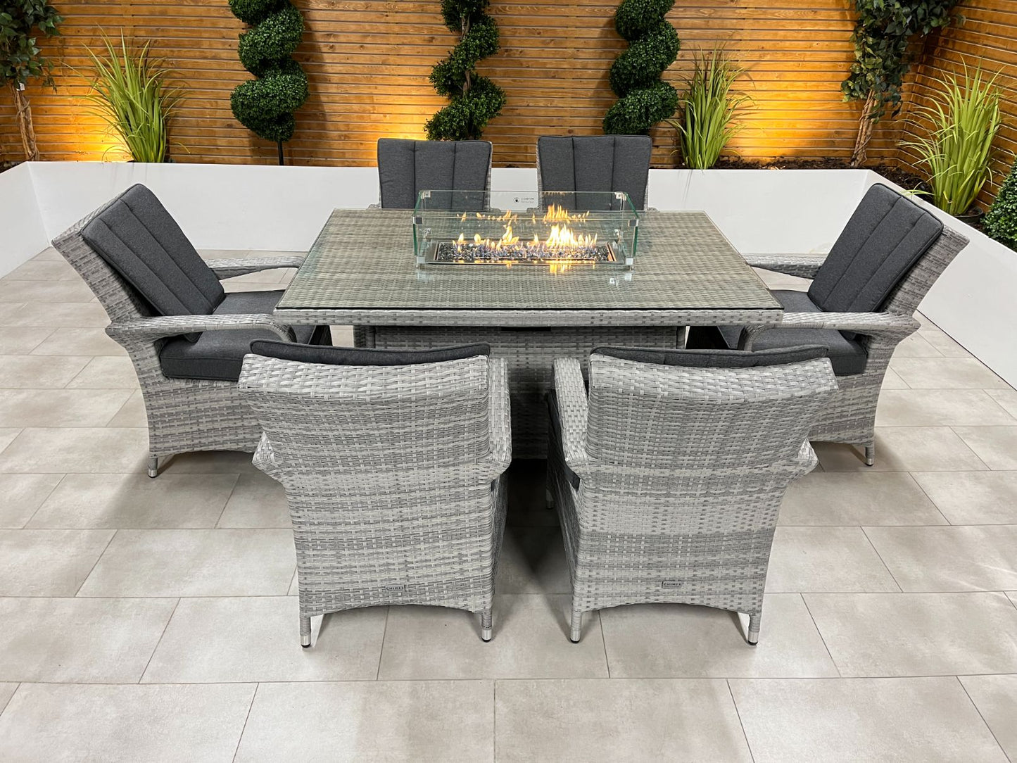 Chimes - Stone Grey Verona 6 Seat Rectangular Dining Set - 1 Meter x 1.5 Meter Firepit Table - 1 IN STOCK