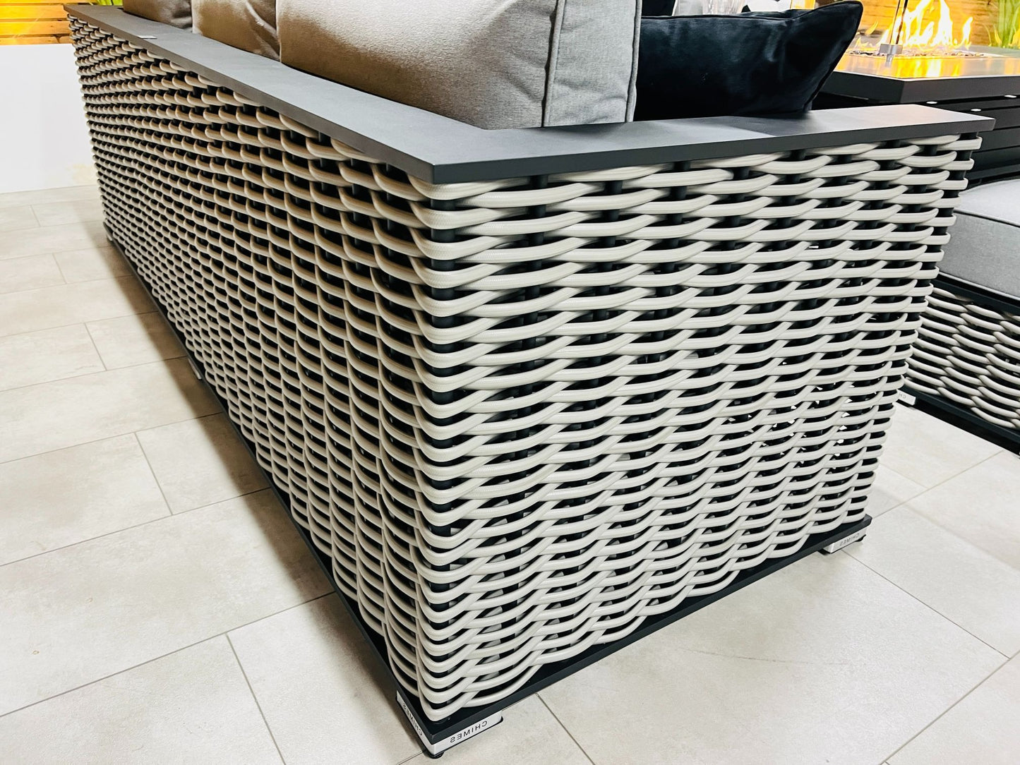 Chimes - Monaco Aluminium Left Hand Corner Dining Set with Rising Firepit Table - Rope Weave