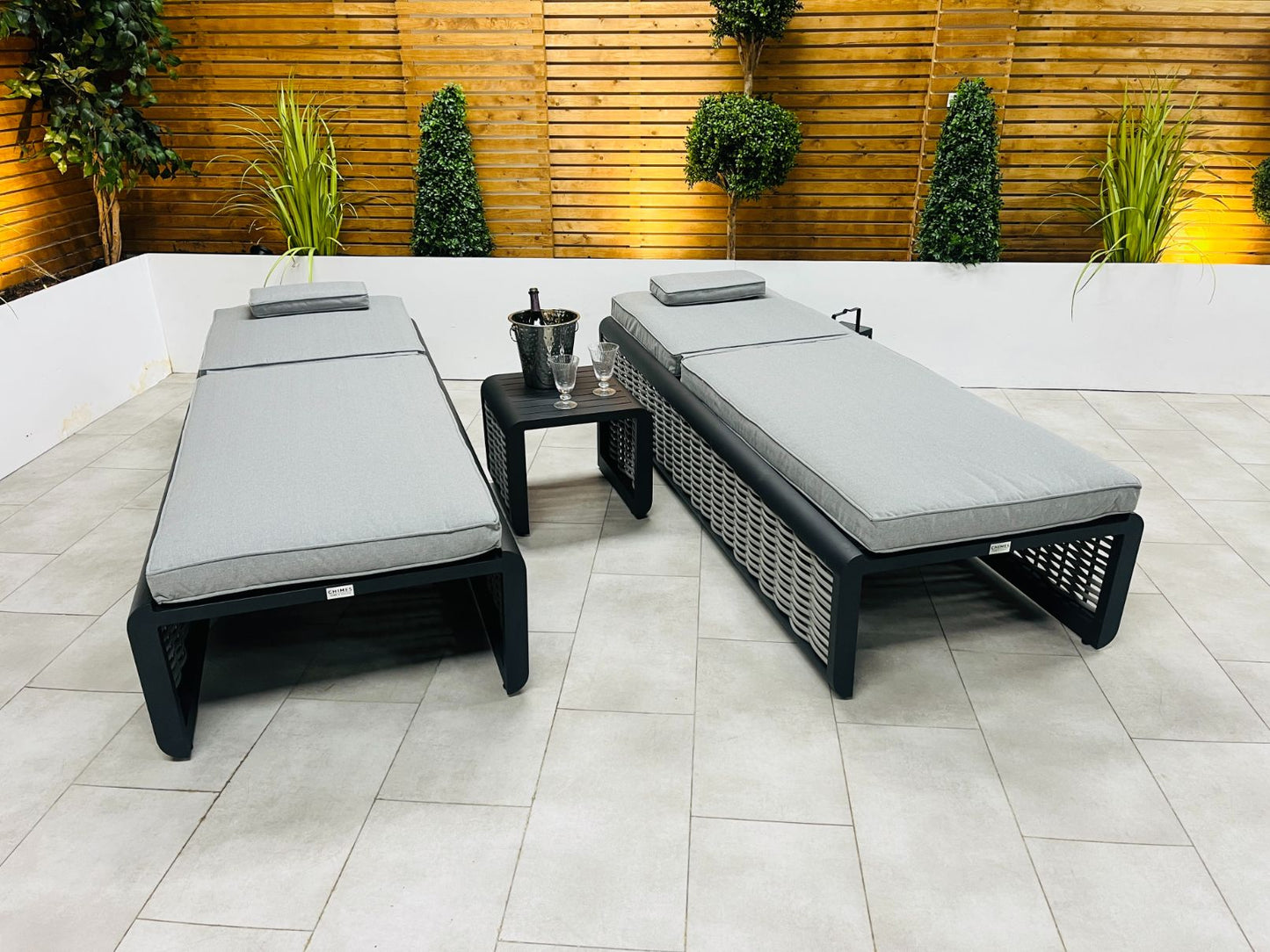 Chimes - Monaco Aluminium Sun Lounger Set with Coffee Table - Rope Weave