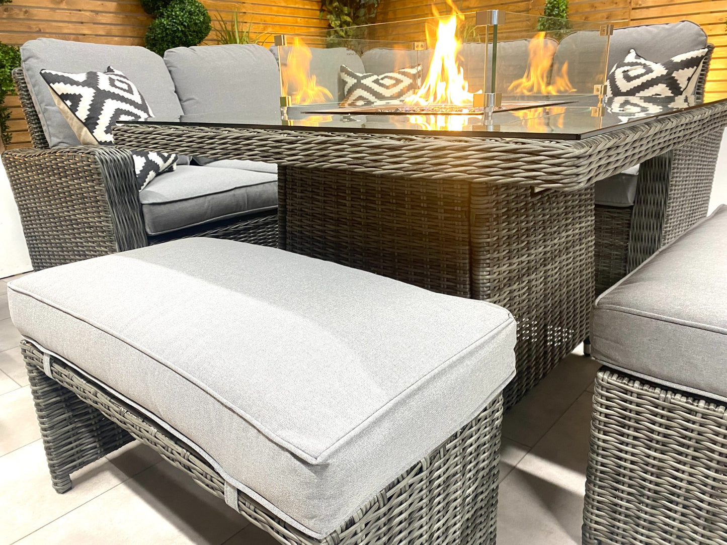 Chimes - Prestige Grey Florence Compact Corner Dining Set with Firepit Table