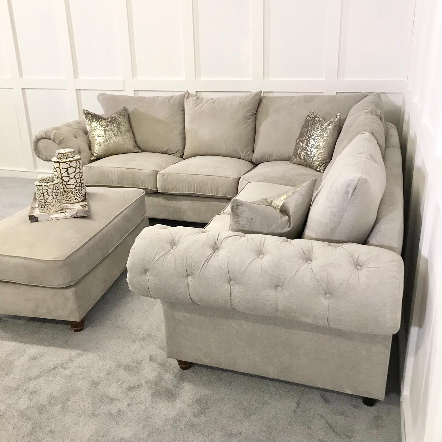 Chimes - Belvedere Corner Sofa - With Foot Stool - Stone