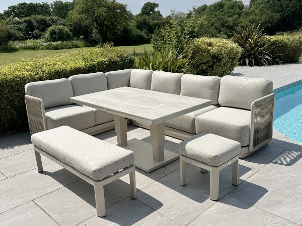 Chimes - Portofino Casual Corner Dining Set with Rectangular Rising Table - Left & Right Hand - Cream