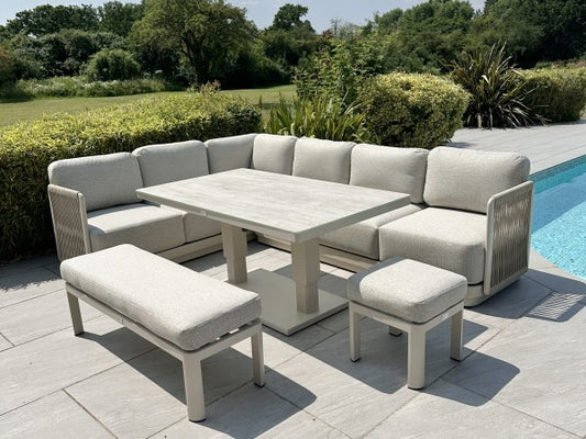 Chimes - Portofino Casual Corner Dining Set with Rectangular Rising Table - Cream