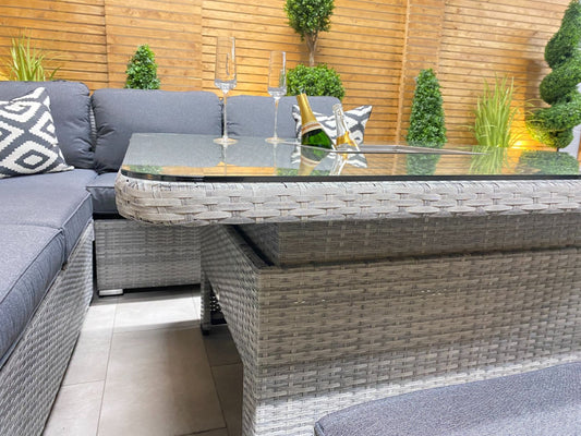 Chimes - Stone Grey Milan Deluxe Corner Dining Set with Rising Ice Bucket Table (S)