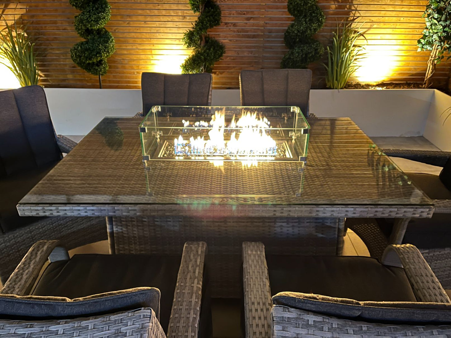 Chimes - Stone Grey Verona 6 Seat Rectangular Dining Set - 1 Meter x 1.5 Meter Firepit Table - 1 IN STOCK