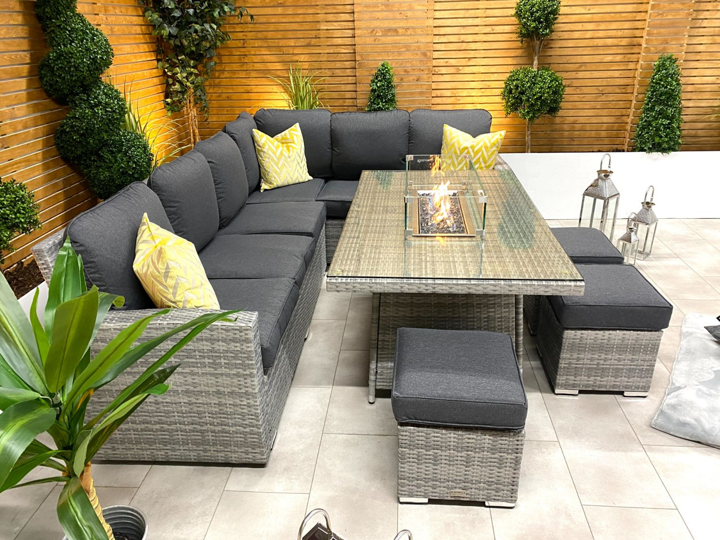Chimes - Stone Grey Milan Corner Dining Set with Fire Pit Table - Right Hand