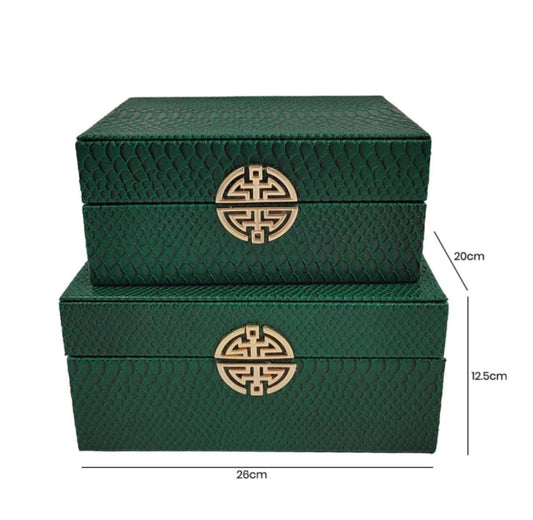 Chimes - Set of 2 Green Faux Snake Skin Jewellery Boxes