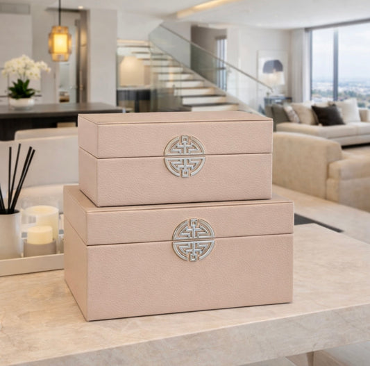 Chimes - Set of 2 Pink Faux Leather Jewellery Boxes with silver clasp
