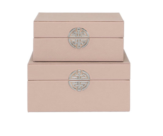 Chimes - Set of 2 Pink Faux Leather Jewellery Boxes with silver clasp