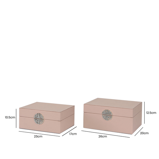 Chimes - Set of 2 Pink Faux Leather Jewellery Boxes with silver clasp
