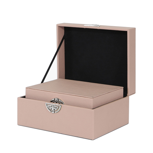 Chimes - Set of 2 Pink Faux Leather Jewellery Boxes with silver clasp