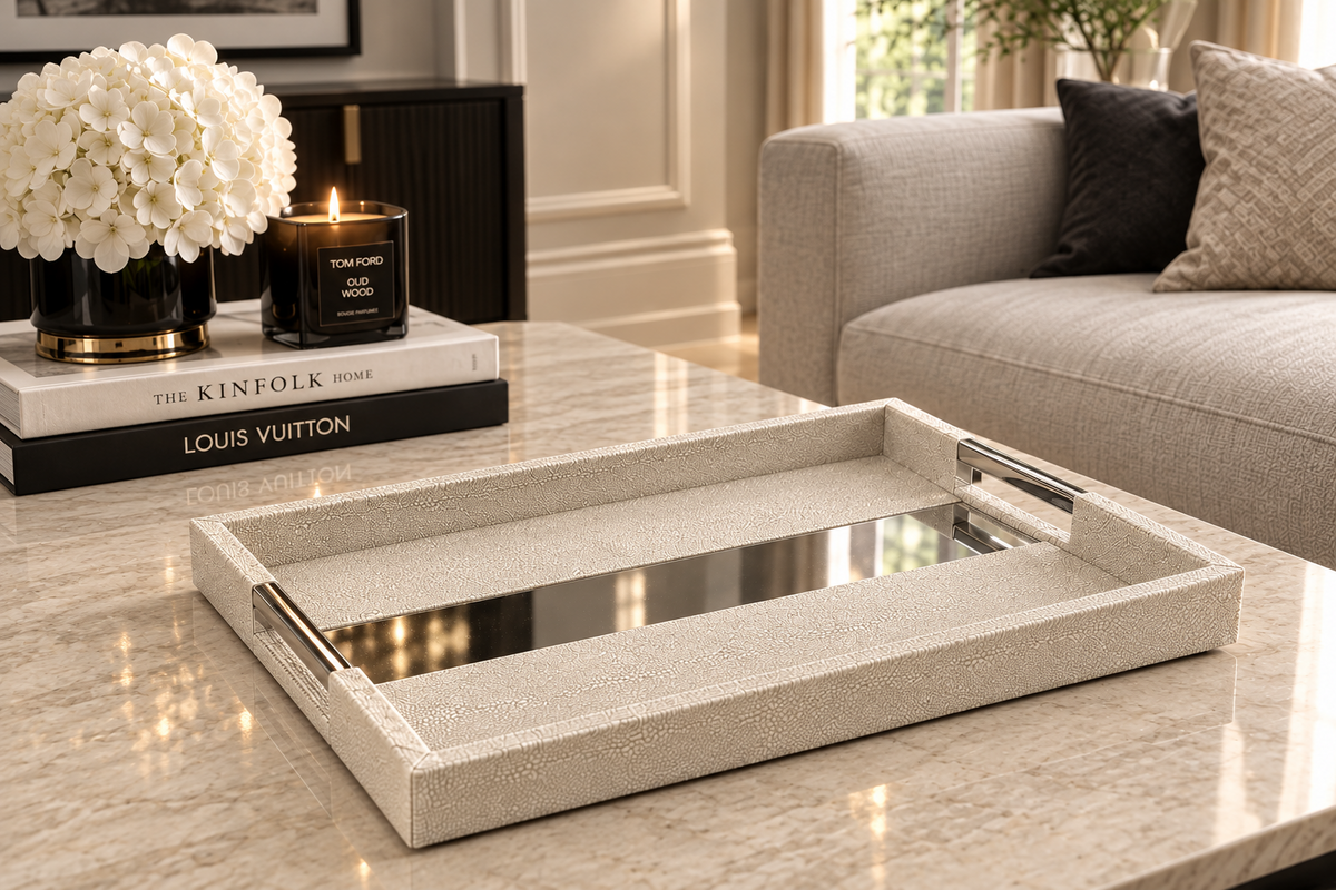Small Grey Faux Shagreen Tray