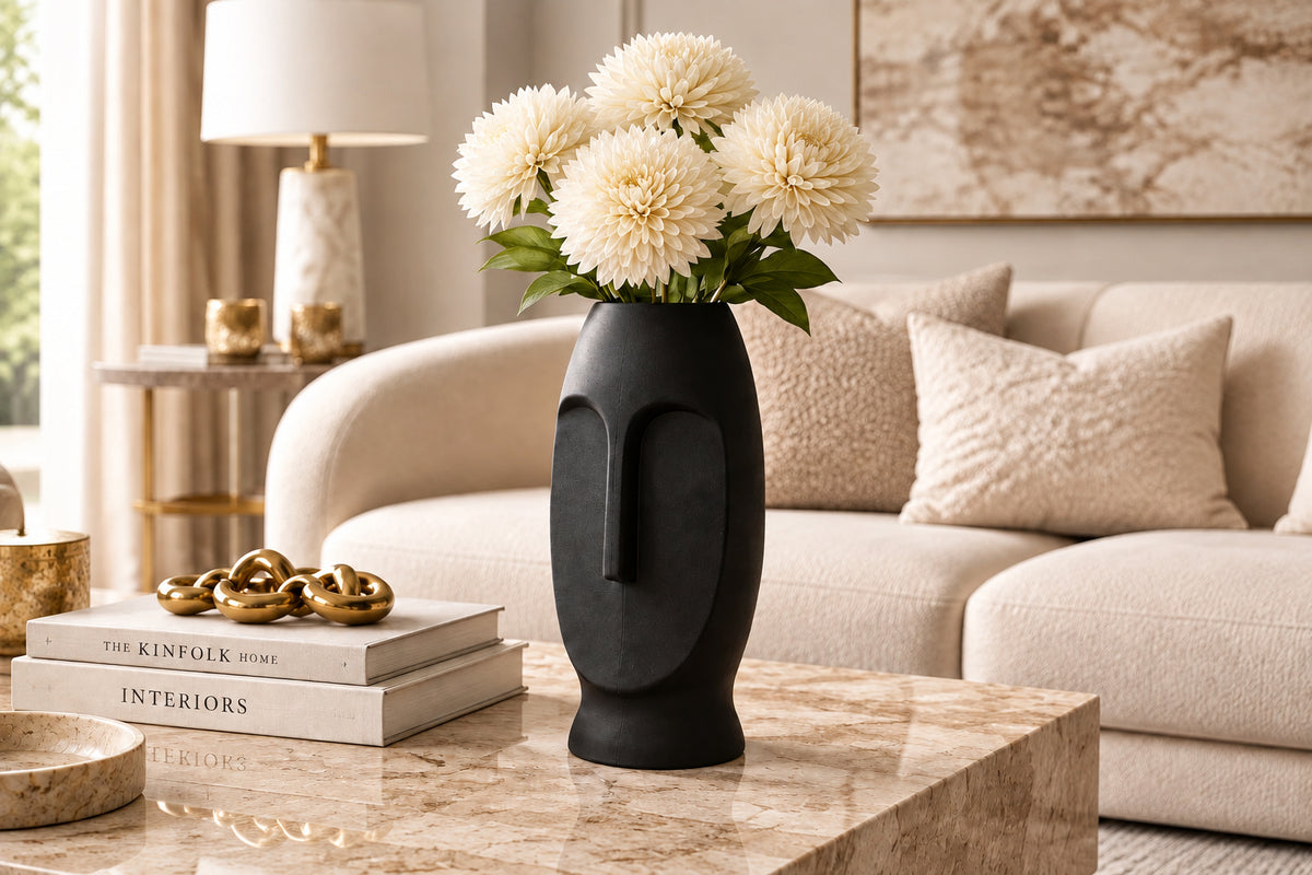 Matt Black Contemporary Face Vase