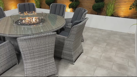 Chimes - Stone Grey Bella 8 Seat Round Dining Set - 1.8 Meter Round Table with Firepit