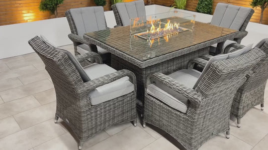 Chimes - Prestige Grey Valencia 6 Seat Rectangular Dining Set - 1 Meter x 1.5 Meter Table With Firepit