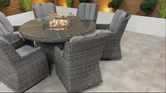 Chimes - Prestige Grey Madrid 6 Seat Round Dining Set - 1.5 Meter Round Table with Firepit