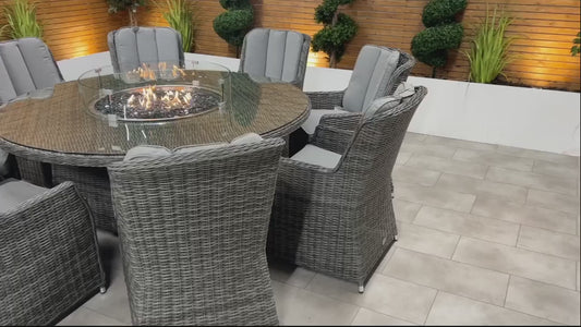 Chimes - Prestige Grey Madrid 8 Seat Round Dining Set - 1.8 Meter Round Table with Firepit
