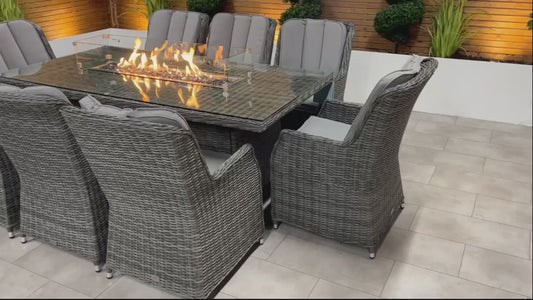 Chimes - Prestige Grey Madrid 8 Seat Rectangular Dining Set - 1 Meter x 2 Meter Table With Firepit