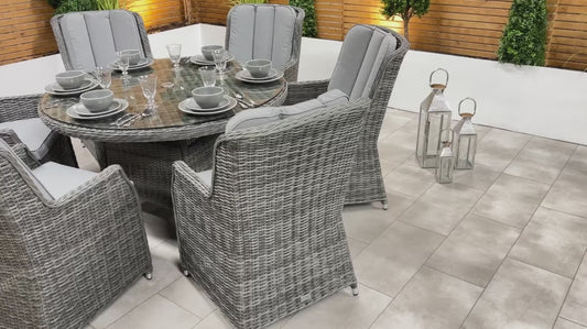 Chimes - Prestige Grey Madrid 6 Seat Round Dining Set - 1.3 Meter Round Table - LOW STOCK