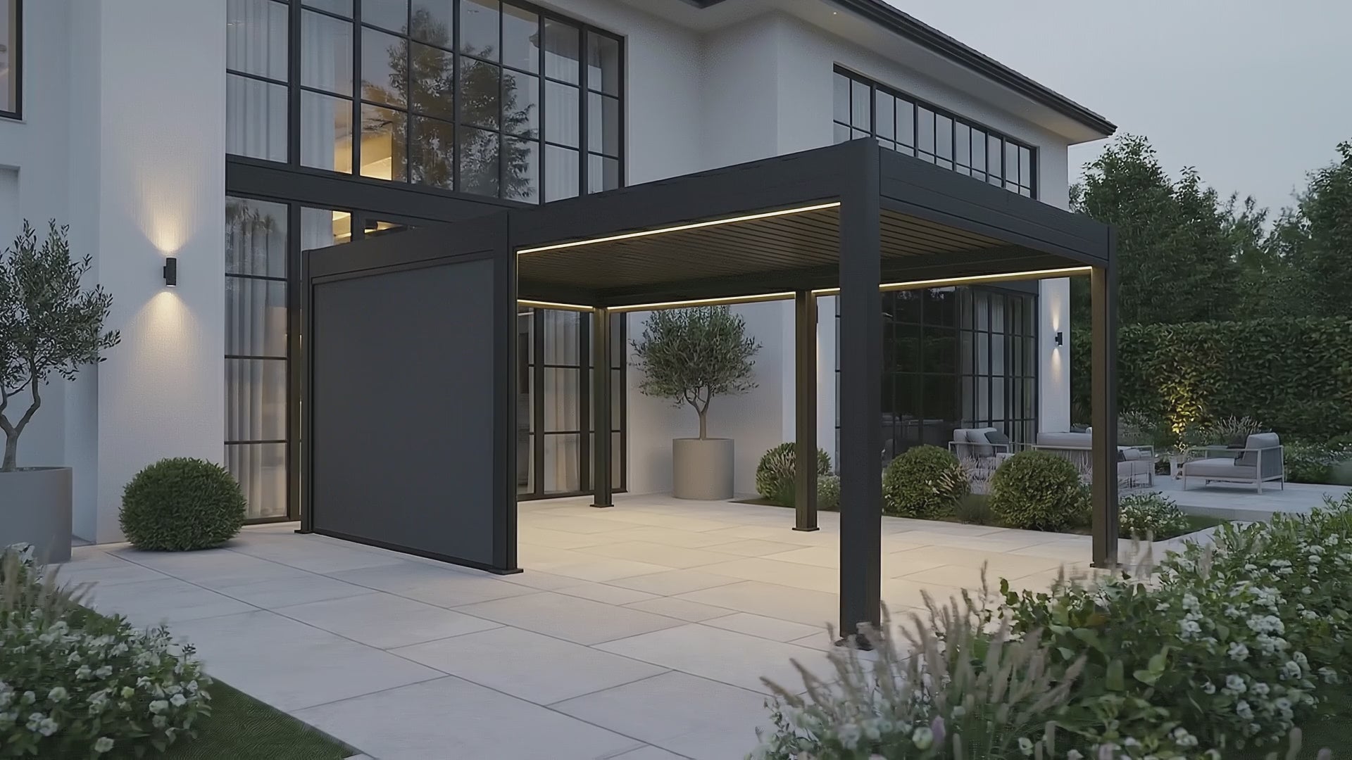 Chimes - Rivaro Deluxe 3m x 3m Motorised Aluminium Pergola with Solar