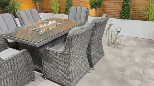 Chimes - Prestige Grey Madrid 6 Seat Rectangular Dining Set - 1 Meter x 1.5 Meter Table With Firepit