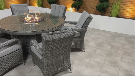 Chimes - Prestige Grey Valencia 6 Seat Round Dining Set - 1.5 Meter Round Table With Firepit