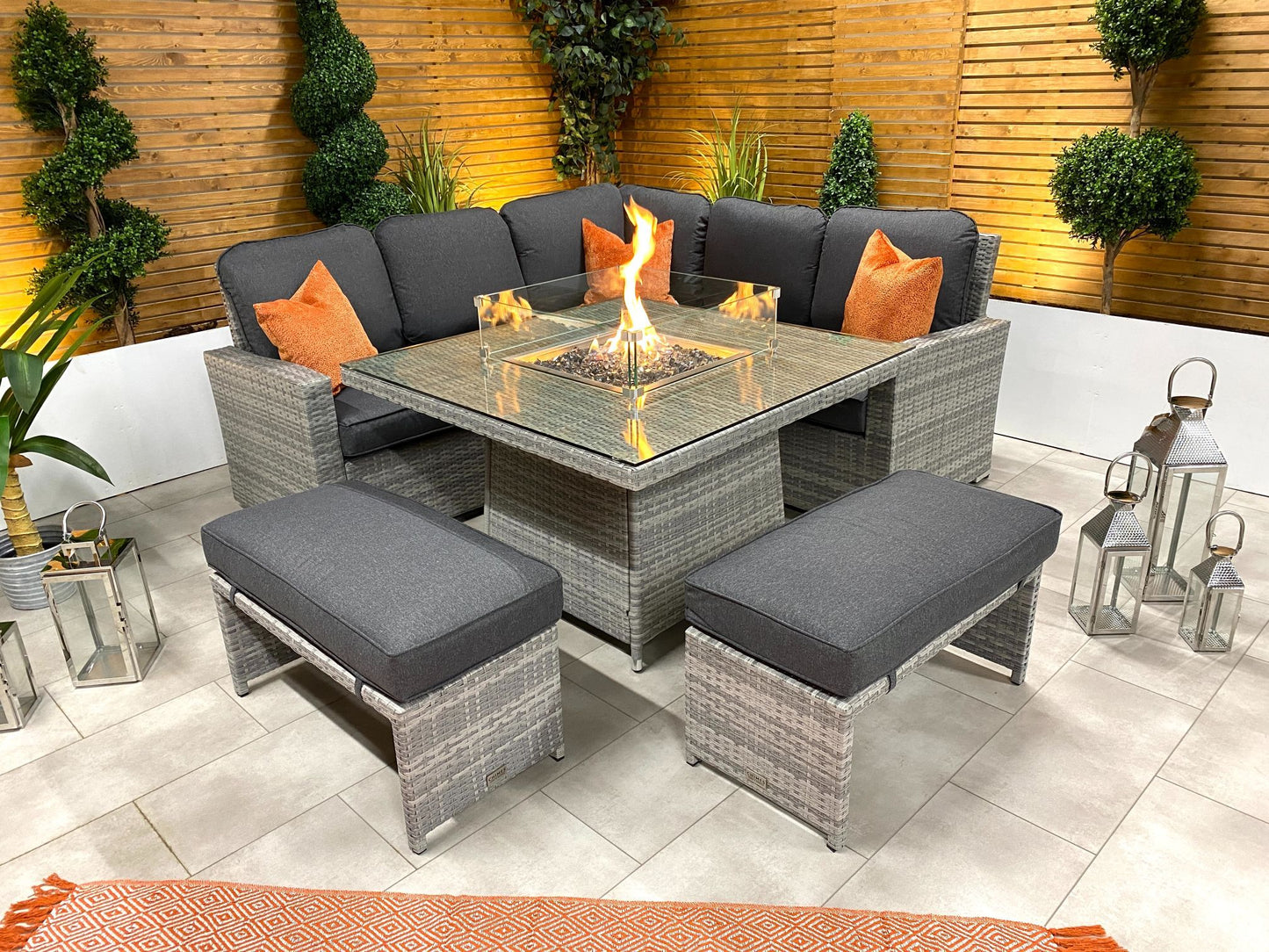 Chimes - Stone Grey Milan Compact Corner Dining Set with Firepit Table