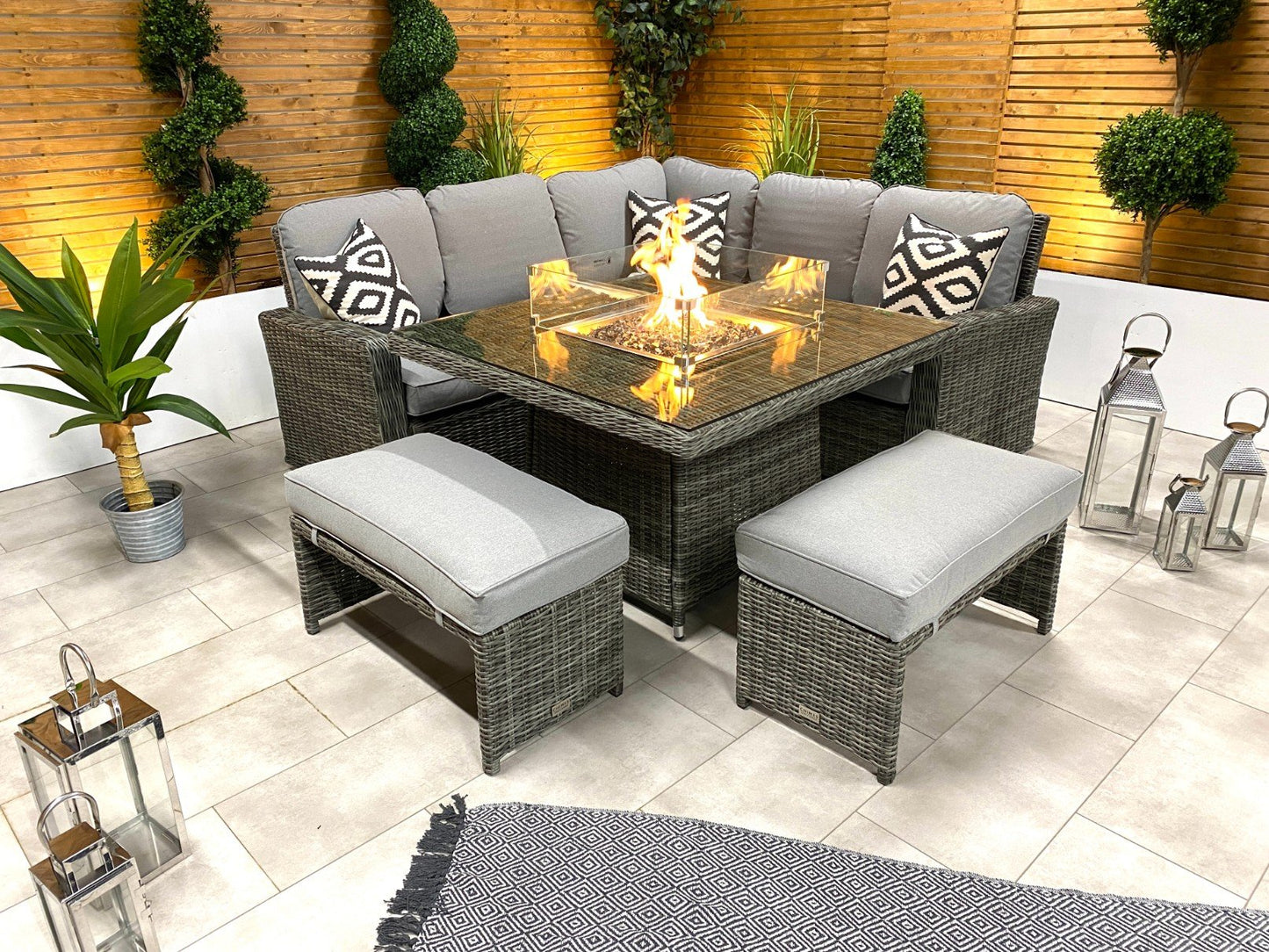 Chimes - Prestige Grey Florence Compact Corner Dining Set with Firepit Table