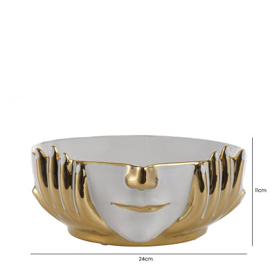 White and Gold Face Design Ceramic Dish