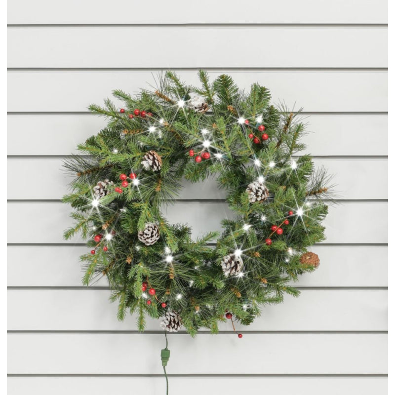 24` CONE/BERRY WREATH 100T 50L - With Lights - LOW STOCK