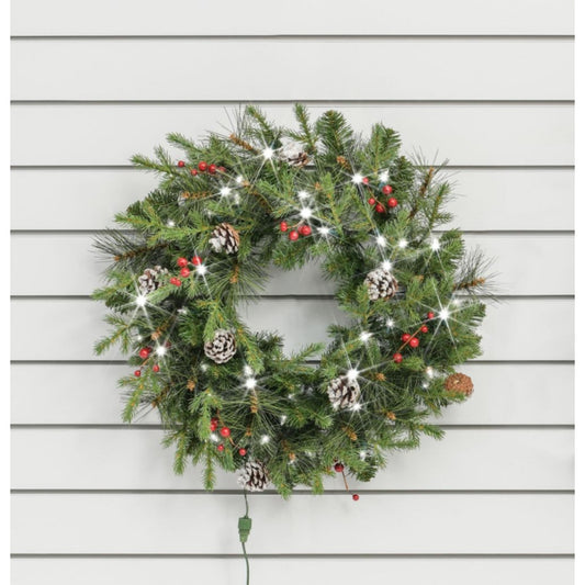 24` CONE/BERRY WREATH 100T 50L - With Lights - LOW STOCK