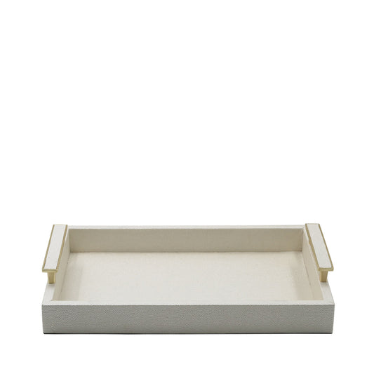 40 x 27 White Faux Litchi with Gold Handle Tray
