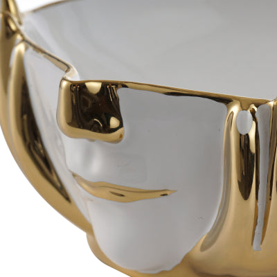 White and Gold Face Design Ceramic Dish
