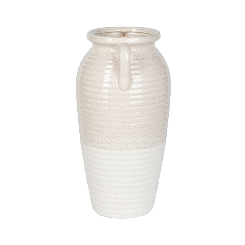 36cm Beige and White Ribbed Ceramic Vase