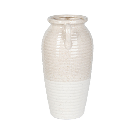 36cm Beige and White Ribbed Ceramic Vase