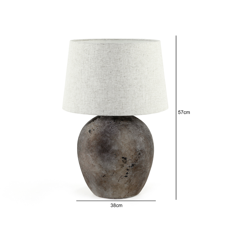 57cm Light Brown Stone Finish Table Lamp with Natural Linen Shade