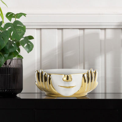 White and Gold Face Design Ceramic Dish